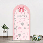 Lofaris Pink Bow Tie Snowflake Winter Onderland Arch Backdrop